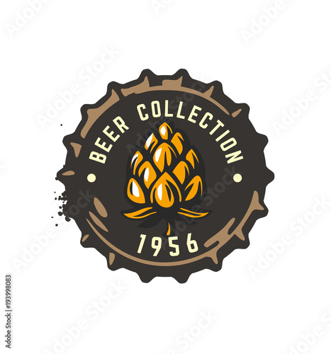 craft beer bottle cap with hop.