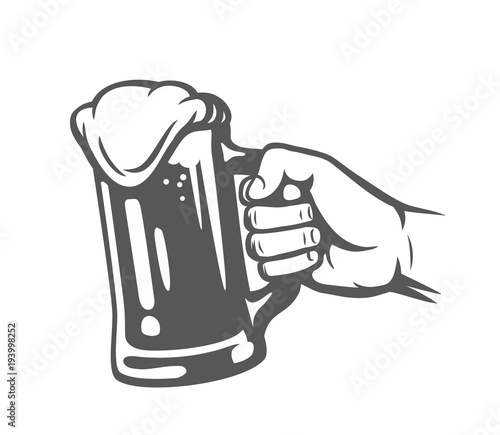 male hand holding beer glass.
