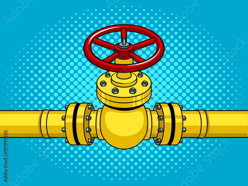 Yellow gas pipe with red valve pop art vector