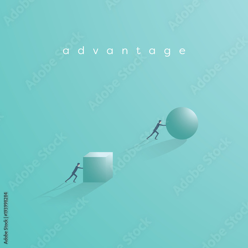 Business advantage and competition vector concept. Businessman pushing ball and cube.