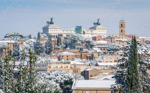 Photography Snow in Rome, panoramic view from the Orange Garden (Giardino degli Aranci) on the Aventine hill