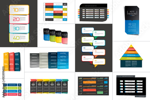Big set of tables, schedules, banners. Step by step infographic.