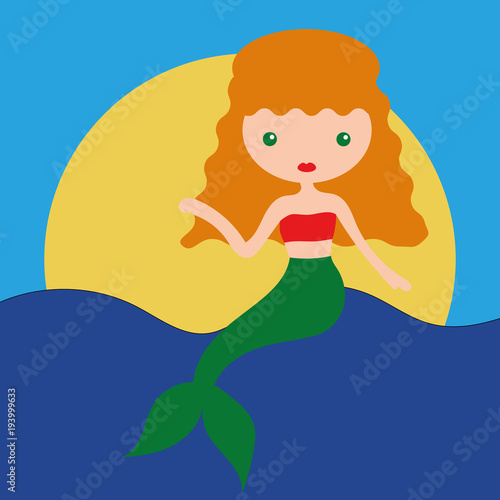 Vector illustration of cute underwater mermaid girl. Fairy fantasy of sea. Isolated character water mythology princess