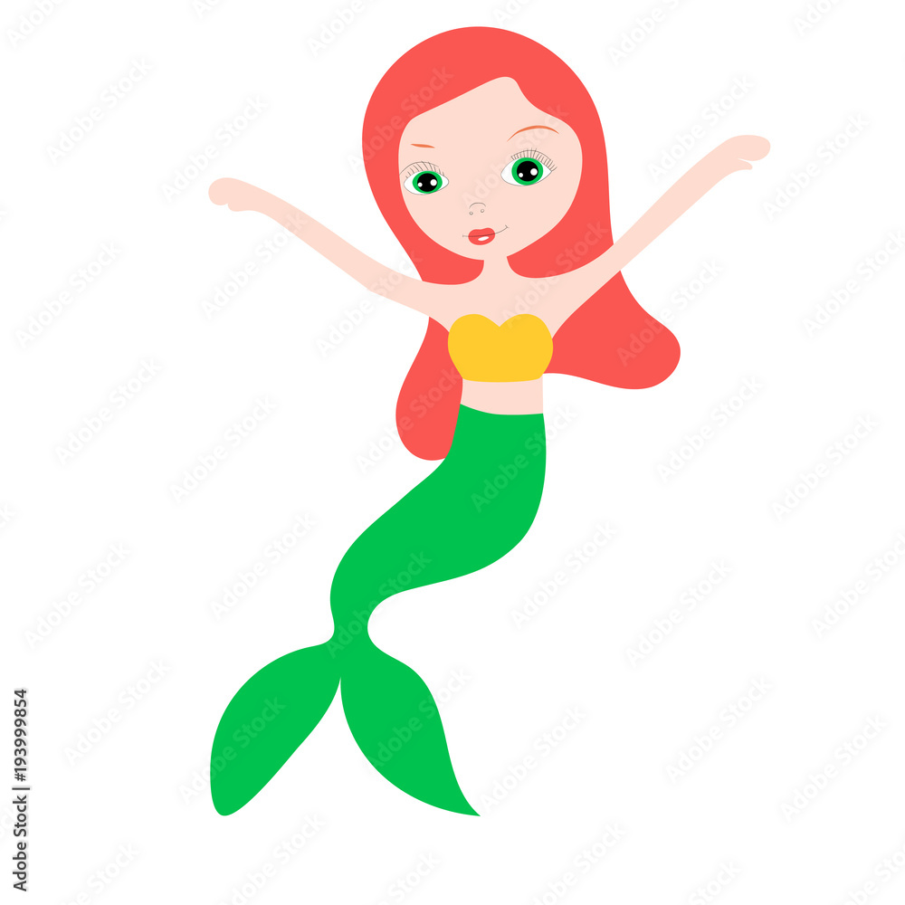 Vector illustration of cute underwater mermaid girl. Fairy fantasy of sea. Isolated character water mythology princess Vector illustration of cute underwater mermaid girl. Fairy fantasy of sea. Isolated character water mythology princess