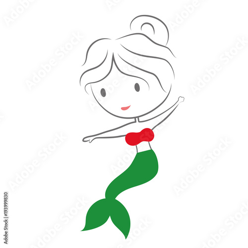 Vector illustration of cute underwater mermaid girl. Fairy fantasy of sea. Isolated character water mythology princess