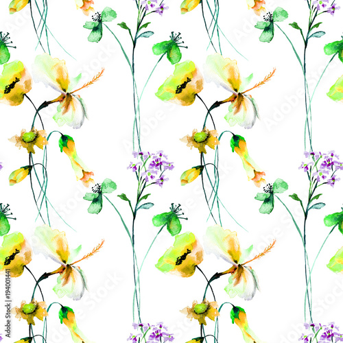 Seamless wallpaper with Stylized flowers © Regina Jersova