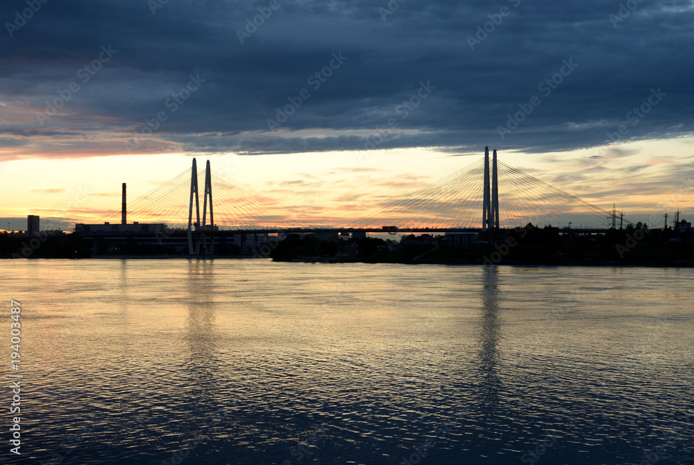 Neva river and cable-stayed bridge.