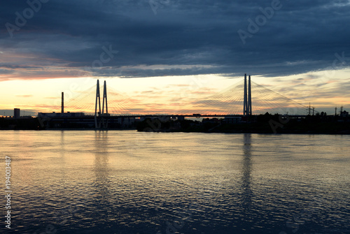 Neva river and cable-stayed bridge. © konstan