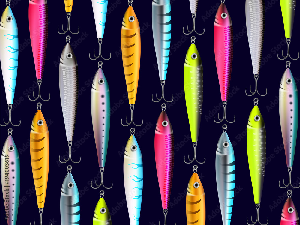 Fishing lures background hooks wallpaper 1 Stock Vector