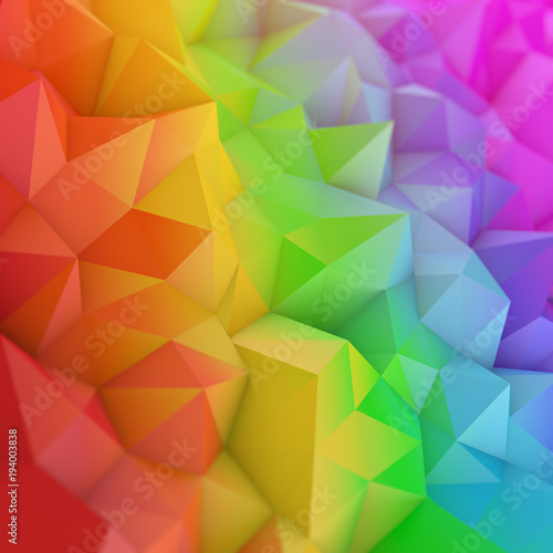 Colorful gradient low poly geometric surface abstract 3D rendering