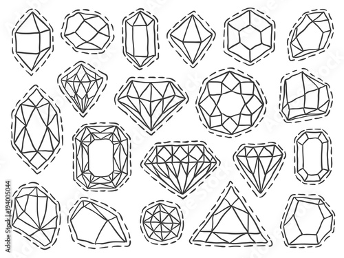 Gems patch badges set stones doodles crystals black white 1
