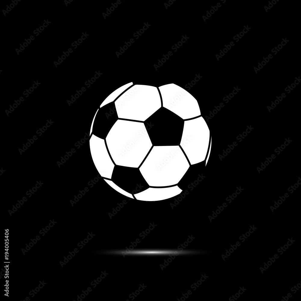 White football ball icon. Vector white soccer ball isolated on black background.