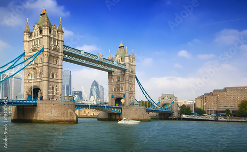 Famous London Tower Bridge over the River Thames on a sunny 