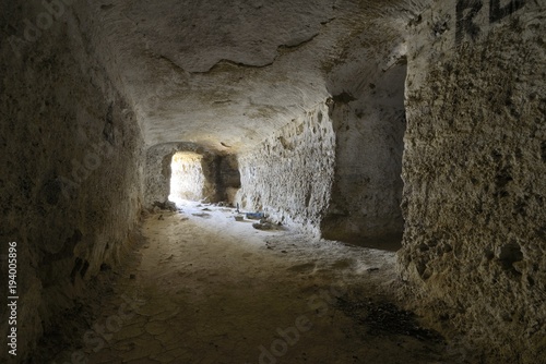 Interior view of a room in an abandoned underground house  Guadix  Andalusia  Spain