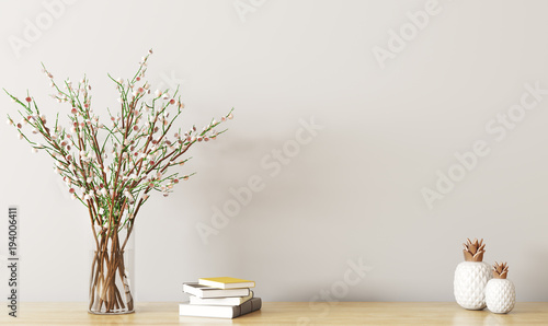 Shelf with flower branch 3d rendering