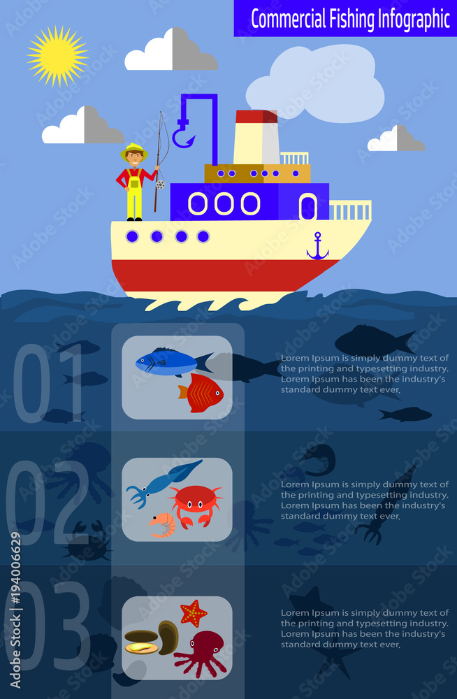 Cool vector flat design fishing boat with crew