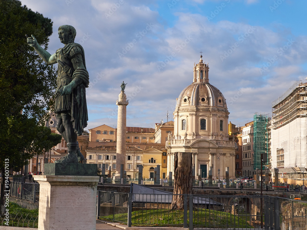 The statue of Trajan, located near the Trajan's Forum and the Trajan's Column in Rome, Italy