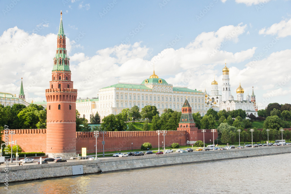 walls and towers of the Moscow Kremlin on a summer day