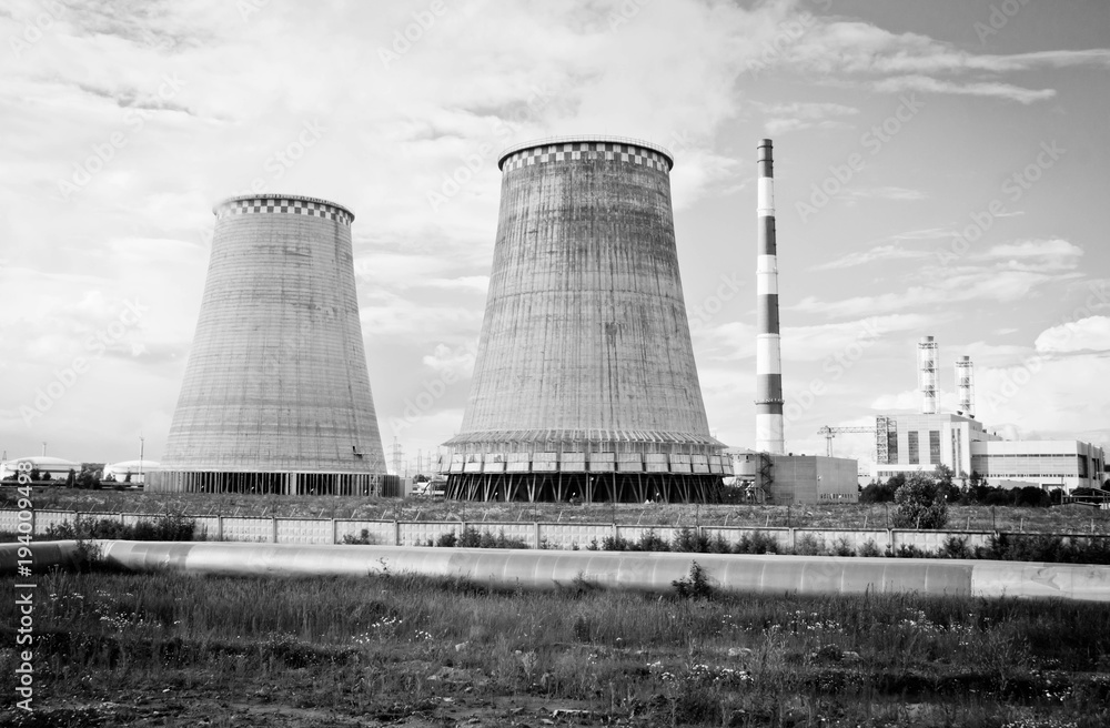 Fototapeta premium factory pipes on summer day black and white