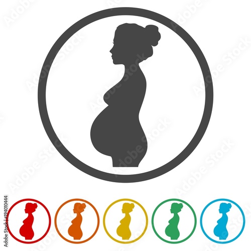 Silhouette pregnant woman - Illustration, 6 Colors Included