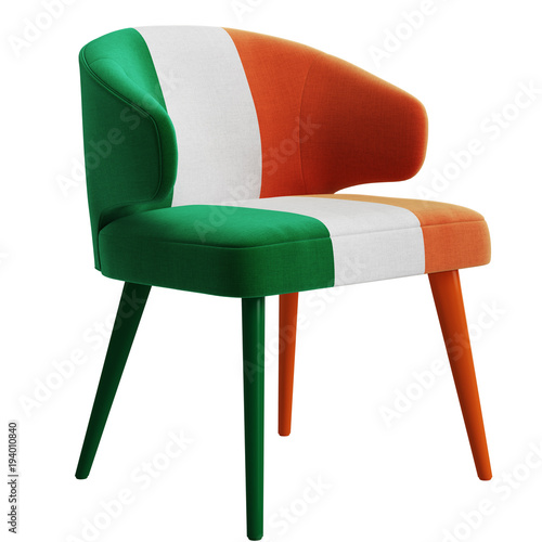 Chair in color of Irish flag isolated on white  background. Digital illustration.3d rendering photo