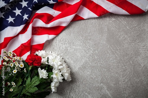 Fototapeta Naklejka Na Ścianę i Meble -  USA flag on grey background