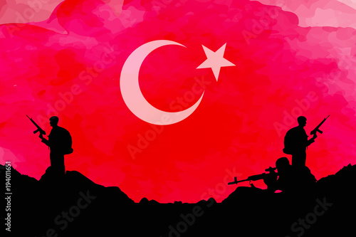 Turkish flag with solider siluette photo