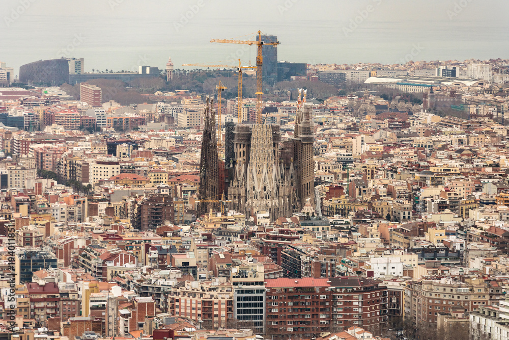 Church Sagrada Familia seen from above in Barcelona, Spain