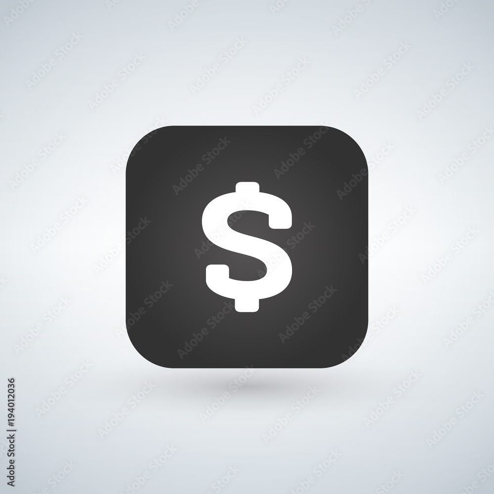 US Dollar Icon on black application Button. Vector illustration. US Dollar Icon on black application Button. Vector illustration.