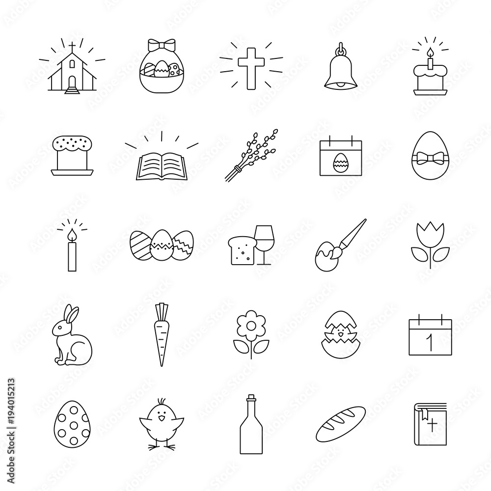 Εκτύπωση καμβά line easter spring holiday vector black icons set on white backg