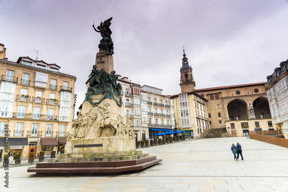 Statues in the white virgin plaza of the Basque capital, Vitoria, Spain