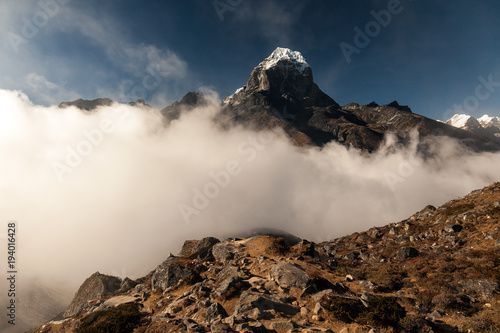 mountains in Himalayas, Nepal, on the hiking trail leading to the Everest base camp.