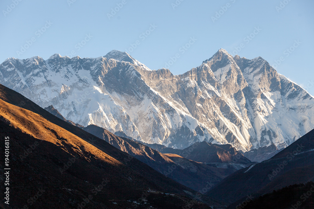 Fotografija view of Everest and Lhotse with beautiful clouds, Khumbu valley, Solukhumbu, Nep