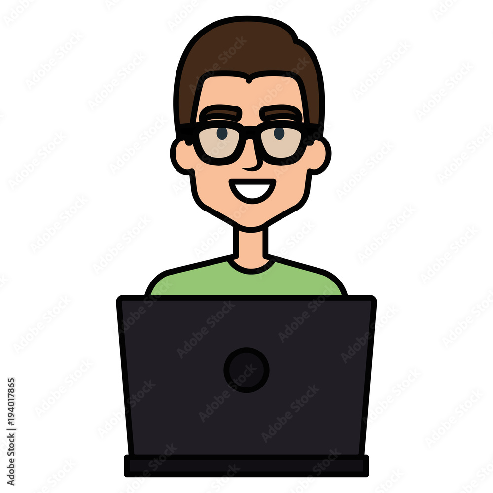 man working in laptop character vector illustration design man working in laptop character vector illustration design