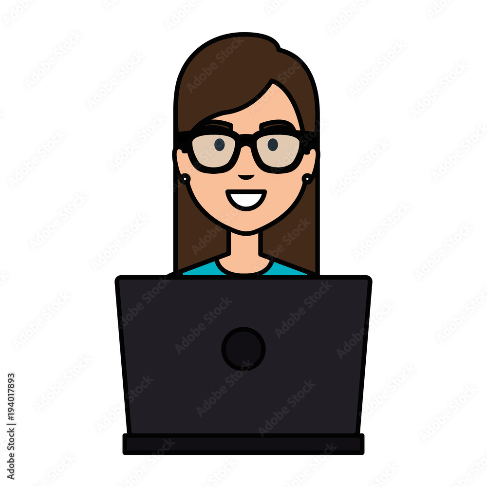 woman working in laptop character vector illustration design