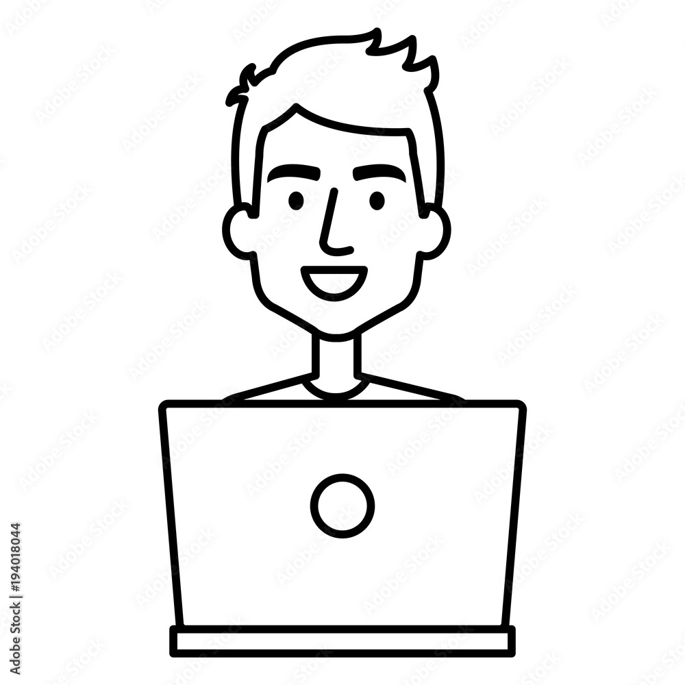 man working in laptop character vector illustration design