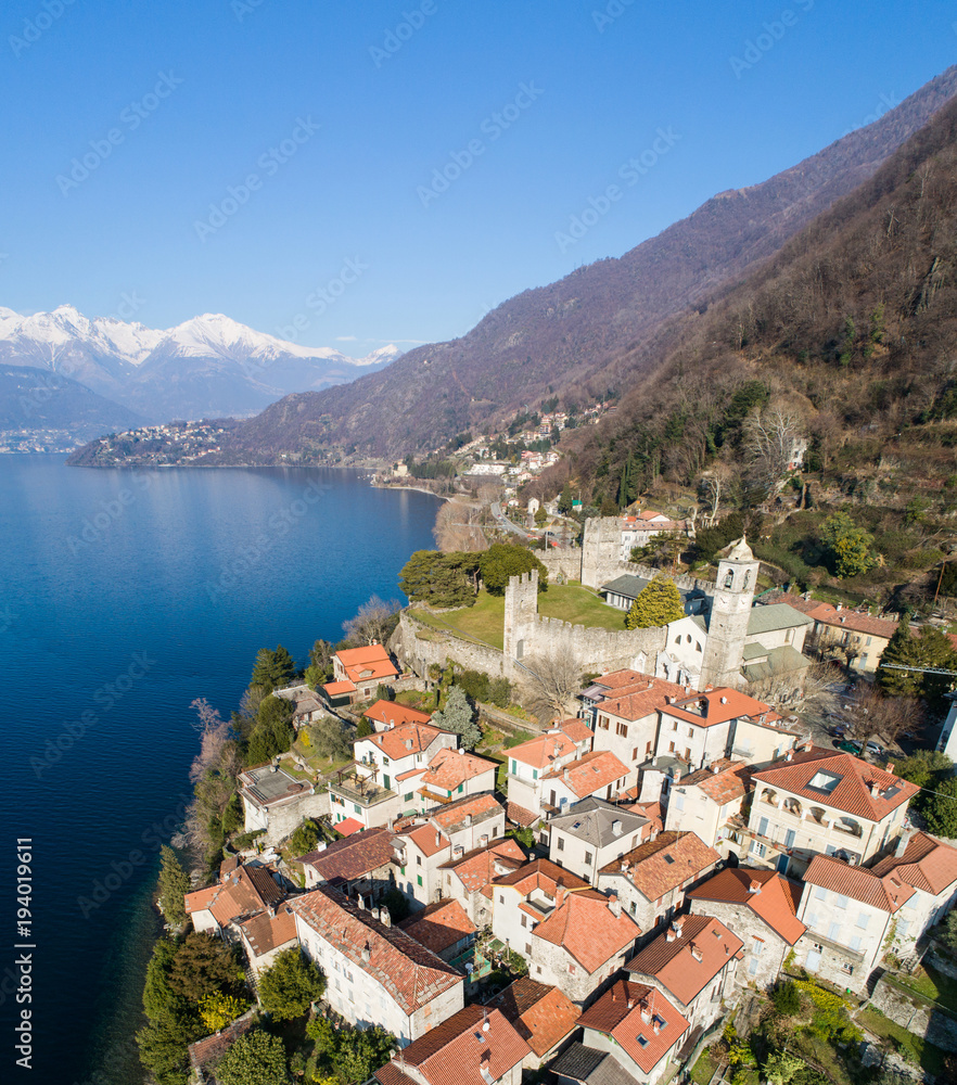 Village of Corenno Plinio, lake of Como. Aerial view