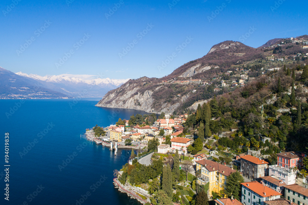 Port of Varenna, aerial photo. Lake of Como