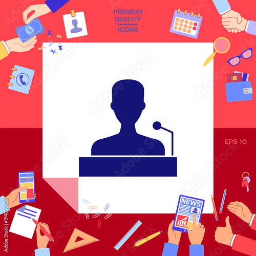 Speaker, orator speaking from tribune icon