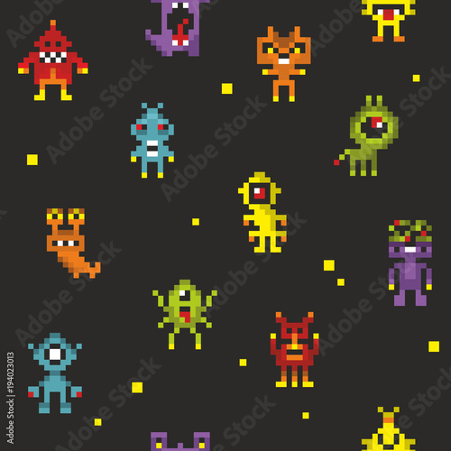 Seamless pattern with cute robots in retro style.