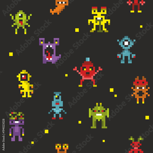 Endless backkground of pixel monsters.