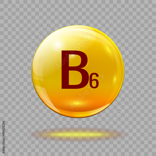 Gold pill capsule or gold drop with vitamin B6