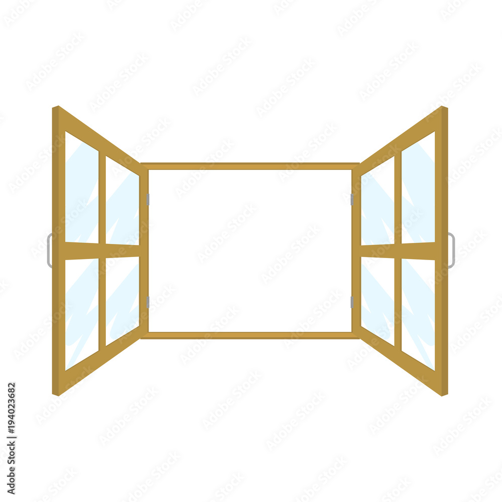 Open window isolated. Wooden frame and glass. Vector illustration
