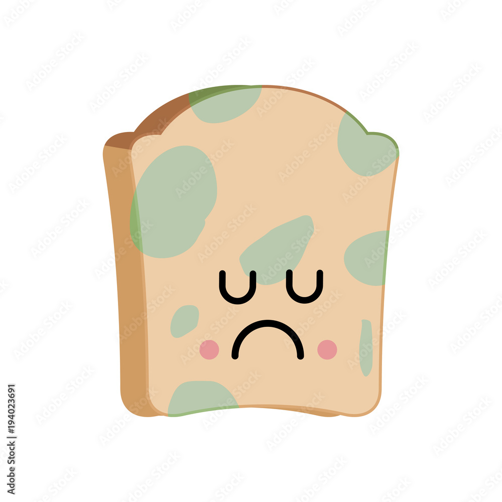 Sad bread with mold emoji. Foul food vector illustration Stock Vector
