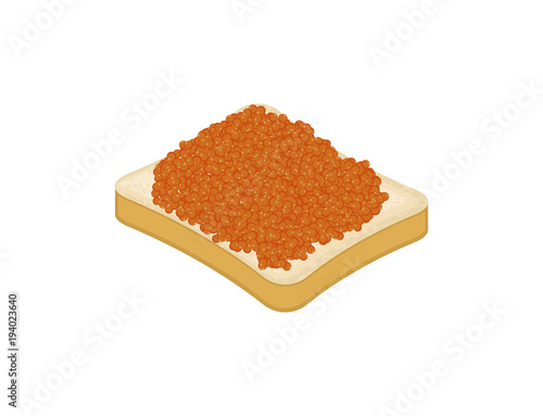 Sandwich with red Fish caviar isolated. Vector illustration