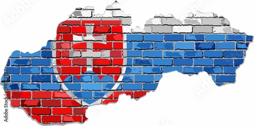 Slovak Republic map on a brick wall - Illustration, 
Grunge map and flag of Slovakia on a brick wall, 
Slovakia map with flag inside