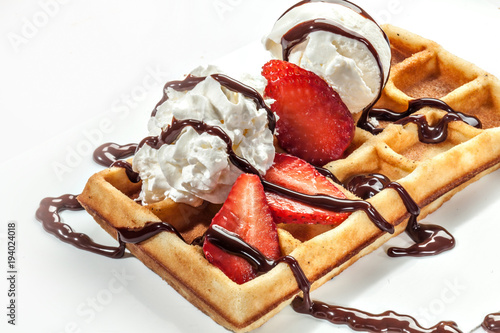 Belgian waffles with ice cream