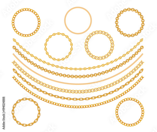 Gold Chain Jewelry on White Background. Vector Illustration