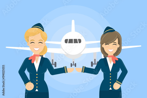 Airplane with stewardesses.