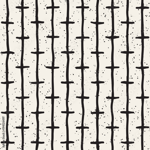 Hand drawn style ethnic seamless pattern. Abstract grungy geometric background in black and white.